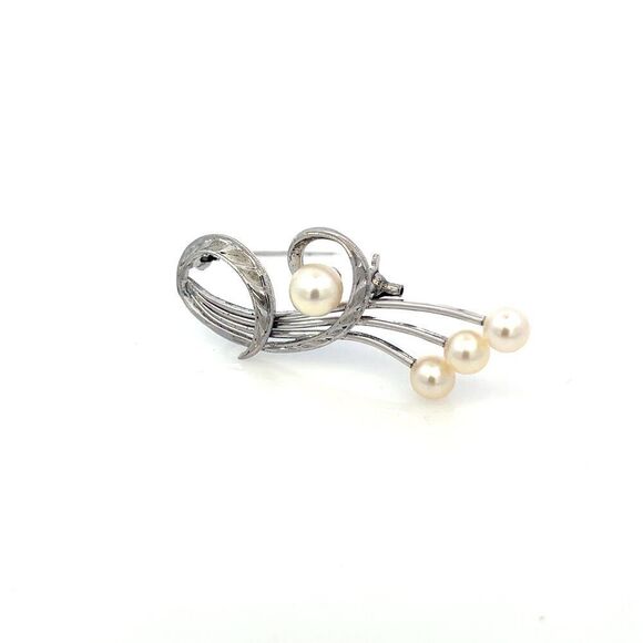 Mikimoto Estate Akoya Pearl Brooch Pin Sterling Silver 6.37 mm M427 - Picture 4 of 10